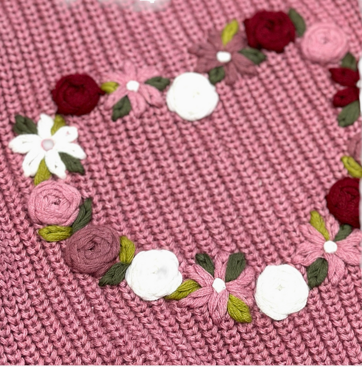 CARDIGAN ROSE HEART BUBBLEGUM PINK