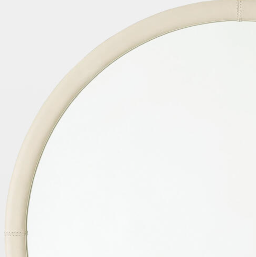 MIRROR OVAL IVORY LEATHER FEATHERS 36x41H