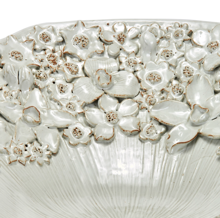 BOWL PLATTER CREAM CERAMIC FLORAL