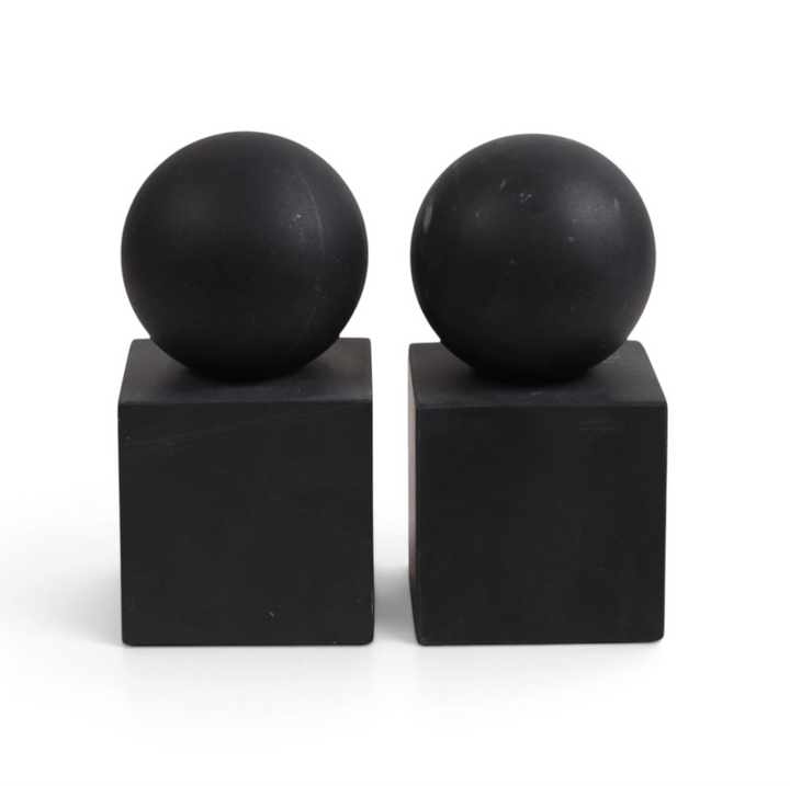 BOOKENDS BALL ON CUBE BLACK