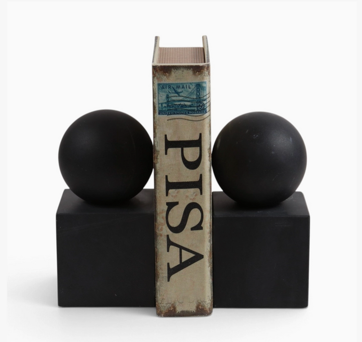 BOOKENDS BALL ON CUBE BLACK