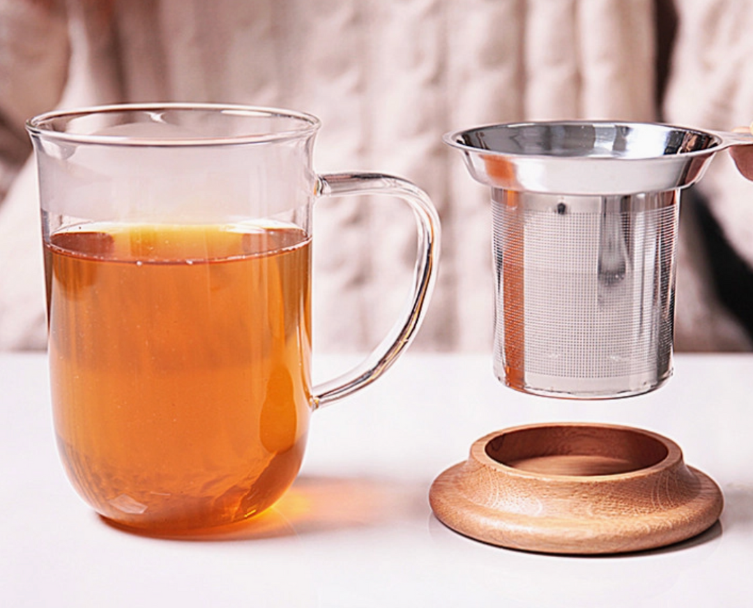 GLASS TEA MUG INFUSER W/BAMBOO LID