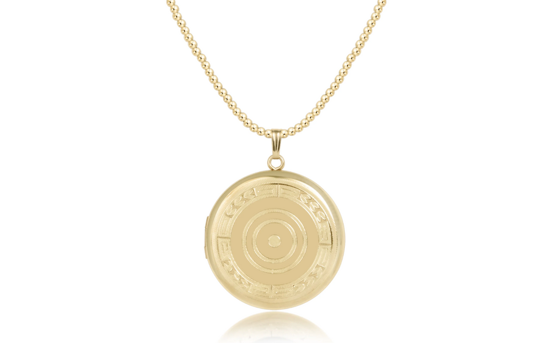 17" CHOKER CLASSIC GOLD 2MM BEAD CHERISH LARGE LOCKET