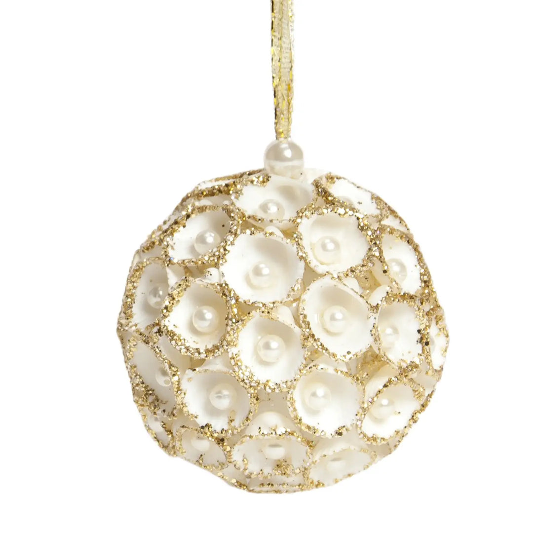 ORNAMENT BALL WITH PEARLS WHITE/GOLD