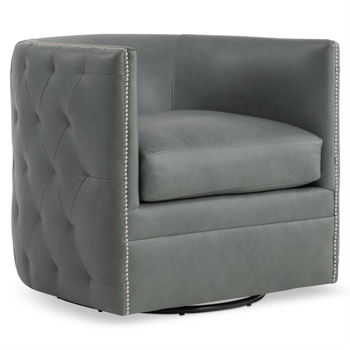 CHAIR SWIVEL LEATHER TUFTED GREY