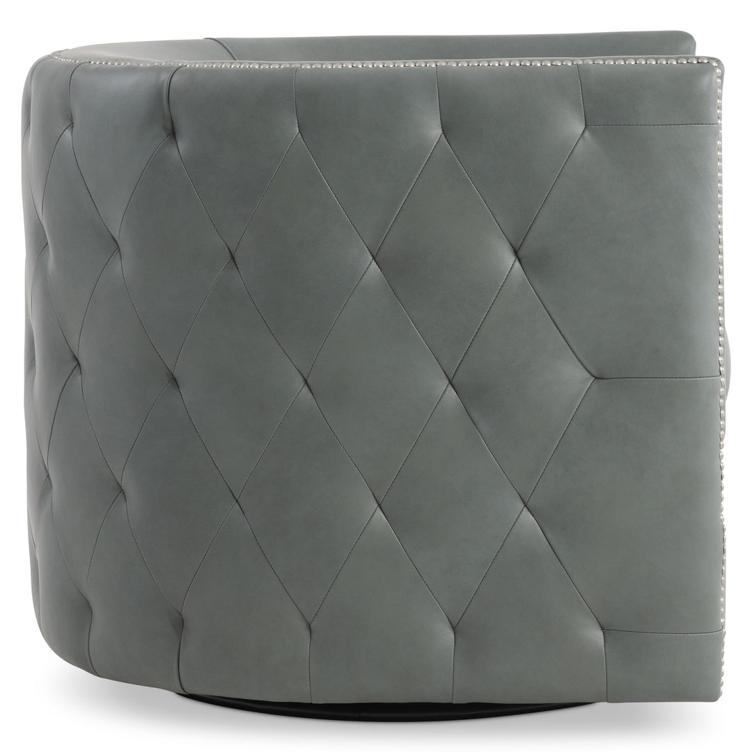 CHAIR SWIVEL LEATHER TUFTED GREY