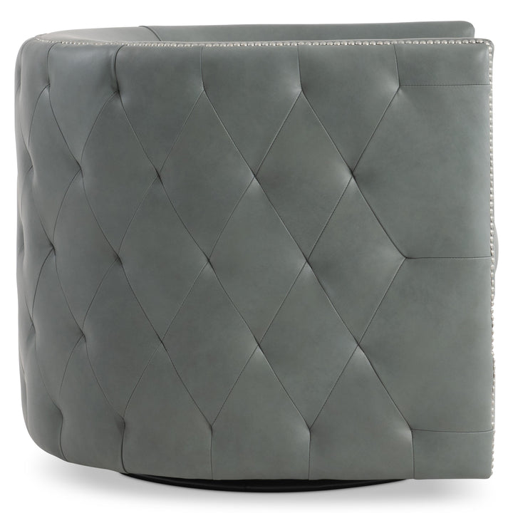 CHAIR SWIVEL LEATHER TUFTED GREY