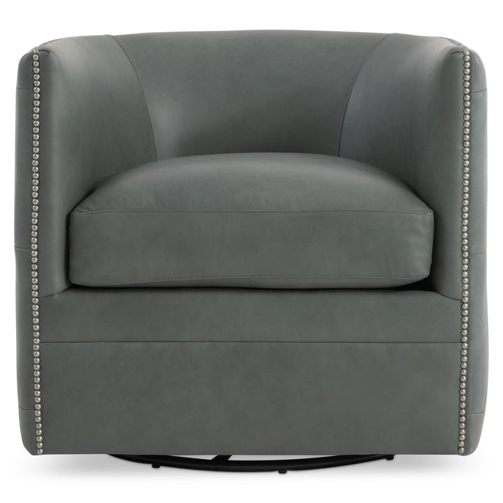 CHAIR SWIVEL LEATHER TUFTED GREY