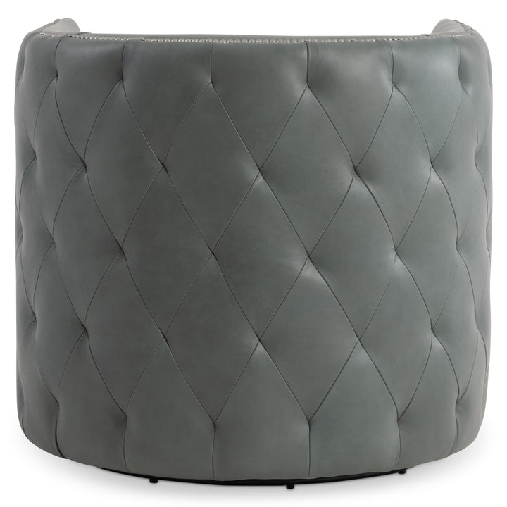 CHAIR SWIVEL LEATHER TUFTED GREY