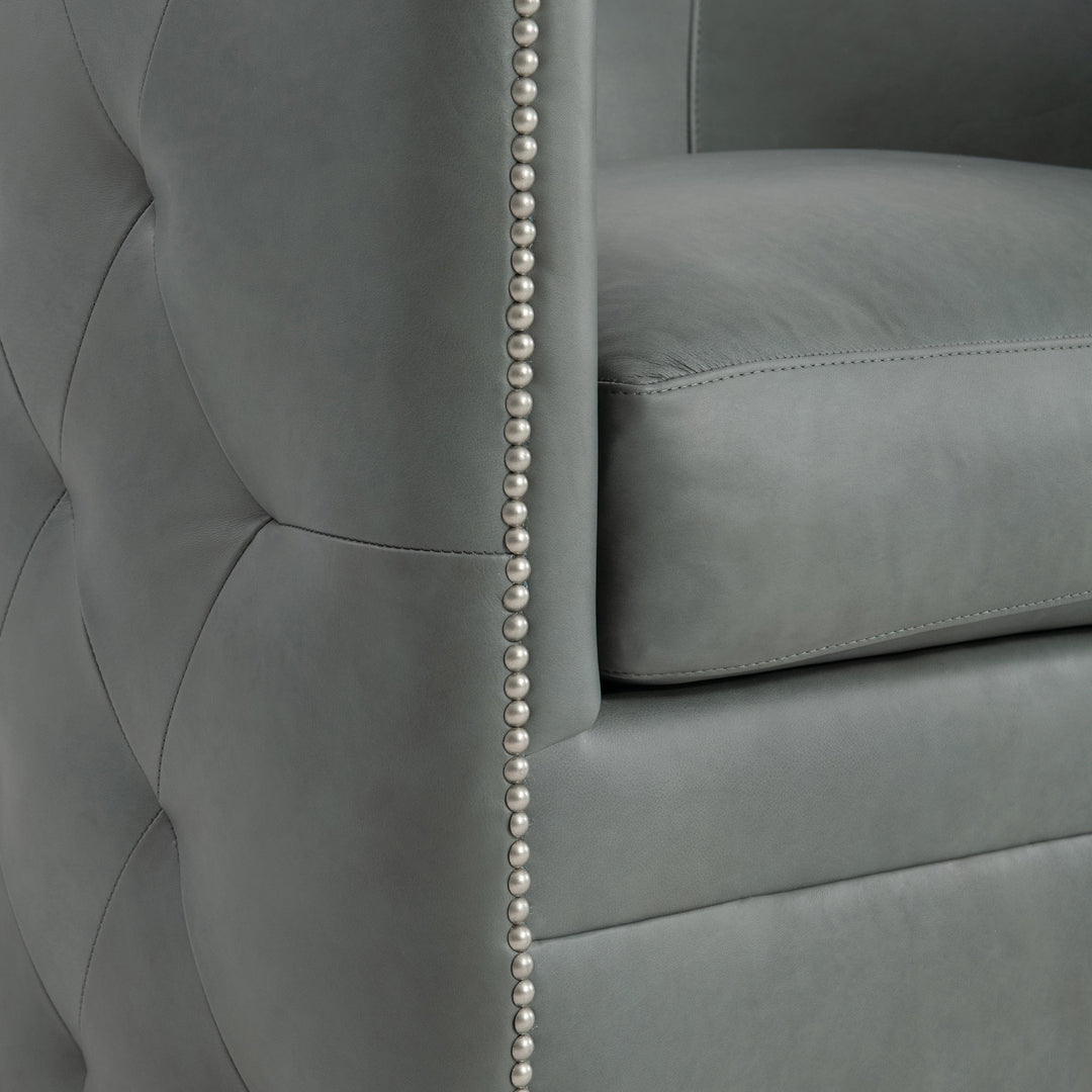 CHAIR SWIVEL LEATHER TUFTED GREY