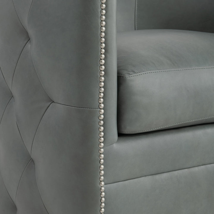 CHAIR SWIVEL LEATHER TUFTED GREY