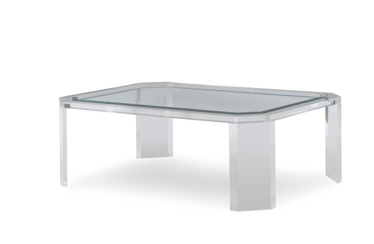 COCKTAIL TABLE RECTANGULAR LUCITE WITH GLASS TOP