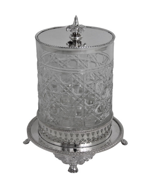 COOKIE JAR ENGLISH  HOBNAIL GLASS SILVER