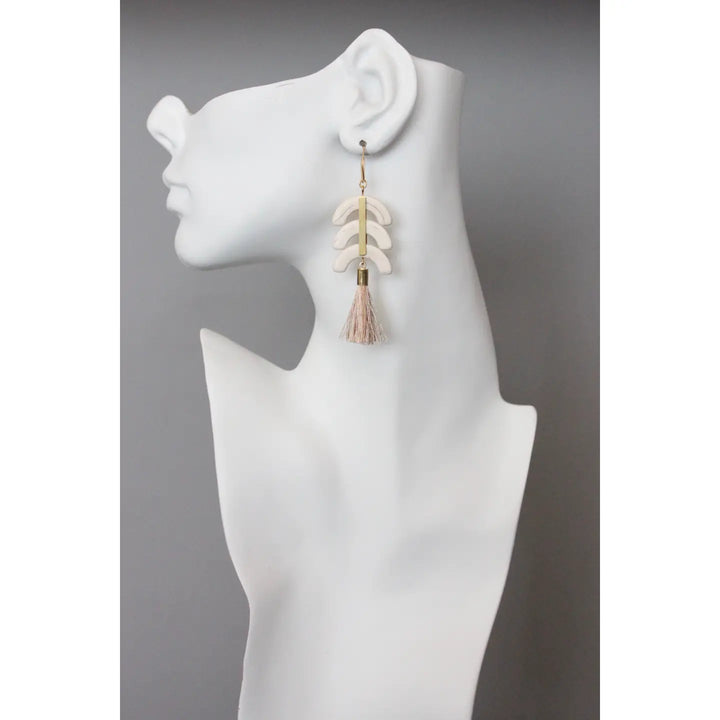 EARRINGS BRASS HOOK MAGNESITE AND SILK TASSELS