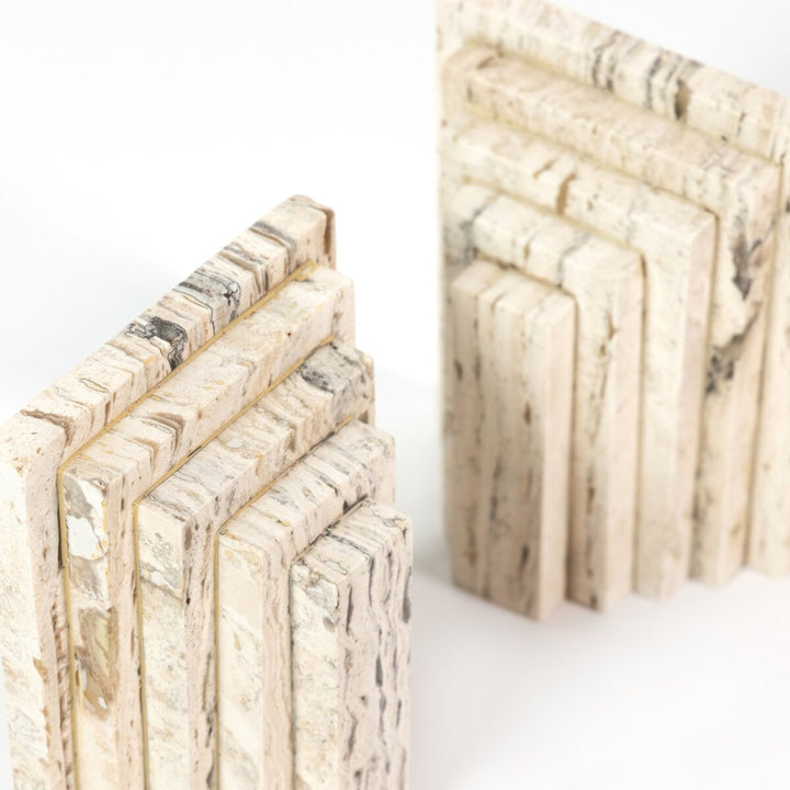 BOOKENDS WHITE TRAVERTINE STEPS