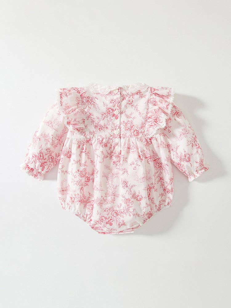 BODYSUIT FLOWER PATTERN LACE-TRIM COLLAR