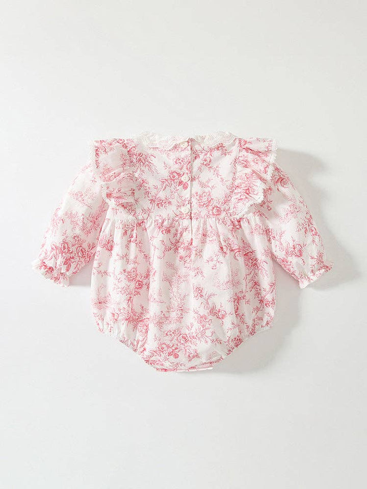 BODYSUIT FLOWER PATTERN LACE-TRIM COLLAR