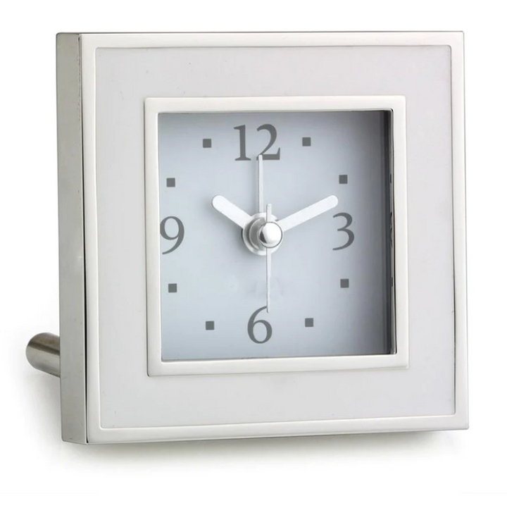 ALARM CLOCK WHITE ENAMEL & SILVER SQUARE #25278