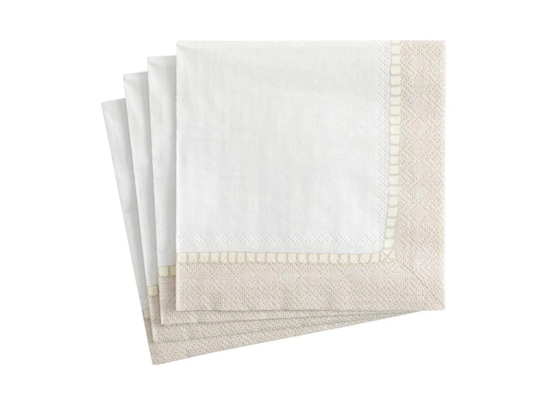 NAPKIN COCKTAIL PAPER LINEN BORDER NATURAL #27658