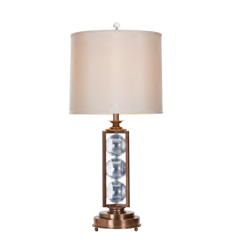 TABLE LAMP 3 CRYSTAL SPHERES ENCASED IN BRASS #28702