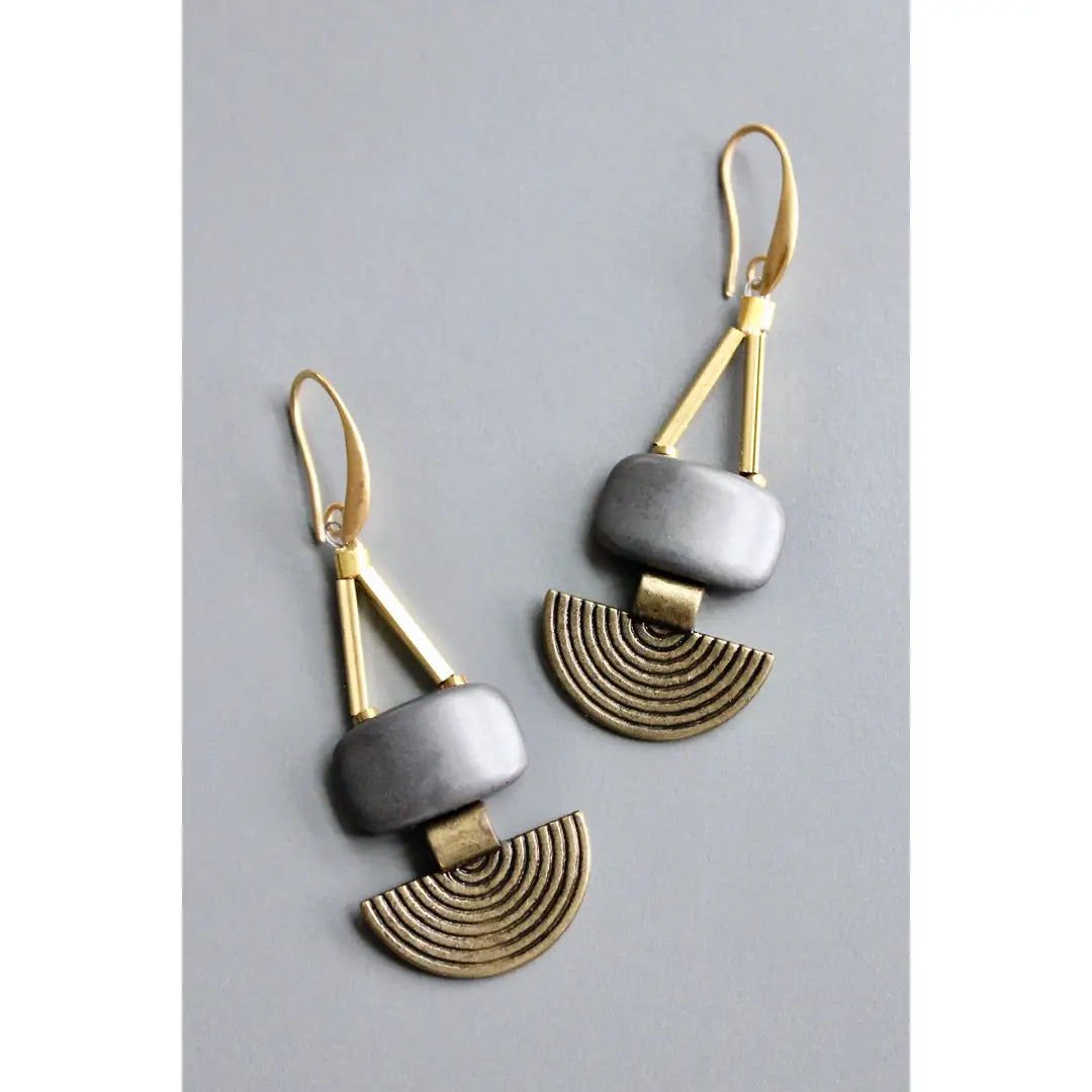 EARRINGS HOOP ARTDECO HEMATITE