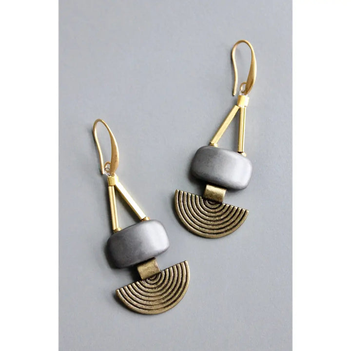 EARRINGS HOOP ARTDECO HEMATITE