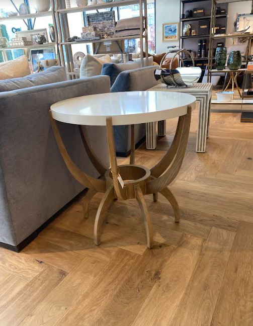 TABLE ROUND WHITE LACQUER TOP WITH OAK WOOD LEGS #58613