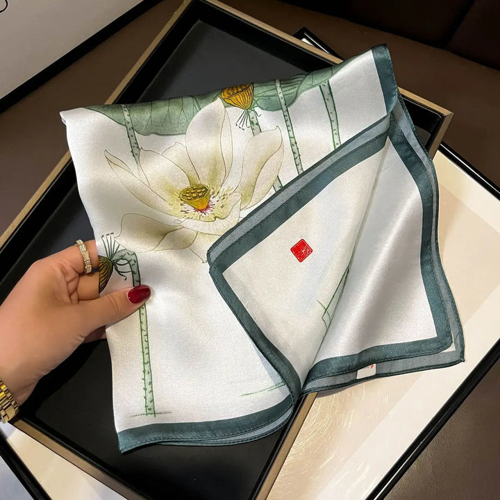 SCARF 100% SILK LARGE LILY GREEN