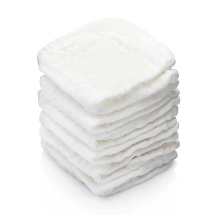 WASHCLOTHS BABY MUSLIN WHITE S/6 #72497
