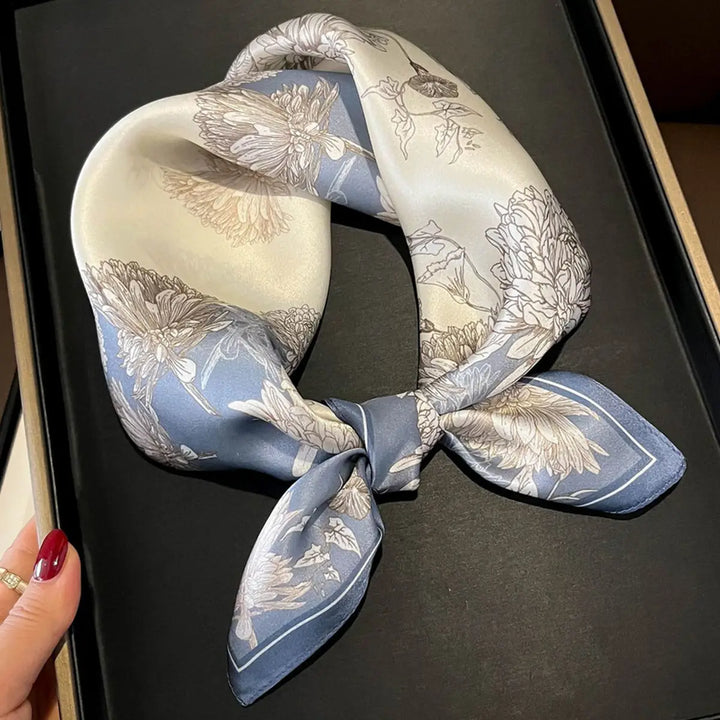 SCARF 100% SILK SQUARE BLUE