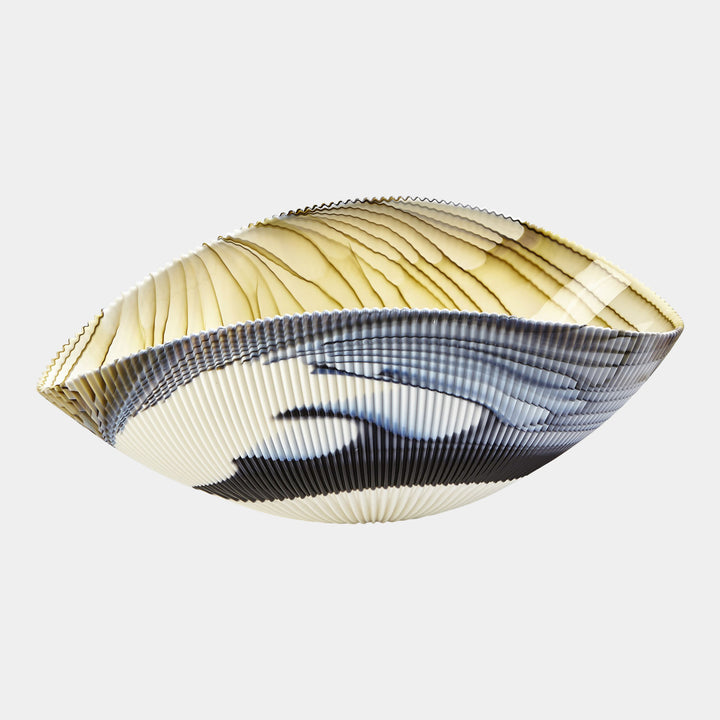 BOWL PLEATED AMBER/BLUE FILIGREE
