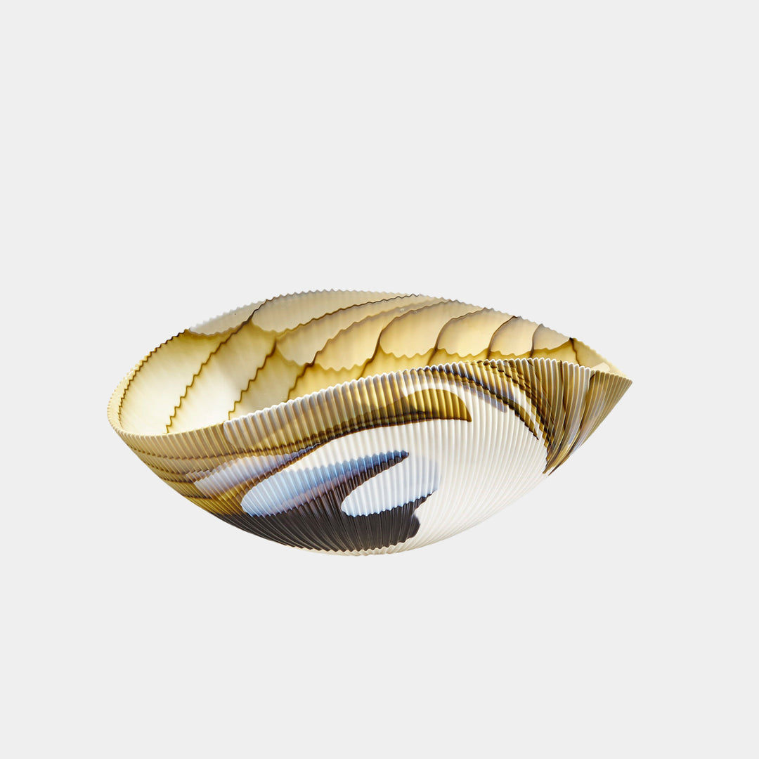 BOWL PLEATED AMBER/BLUE FILIGREE