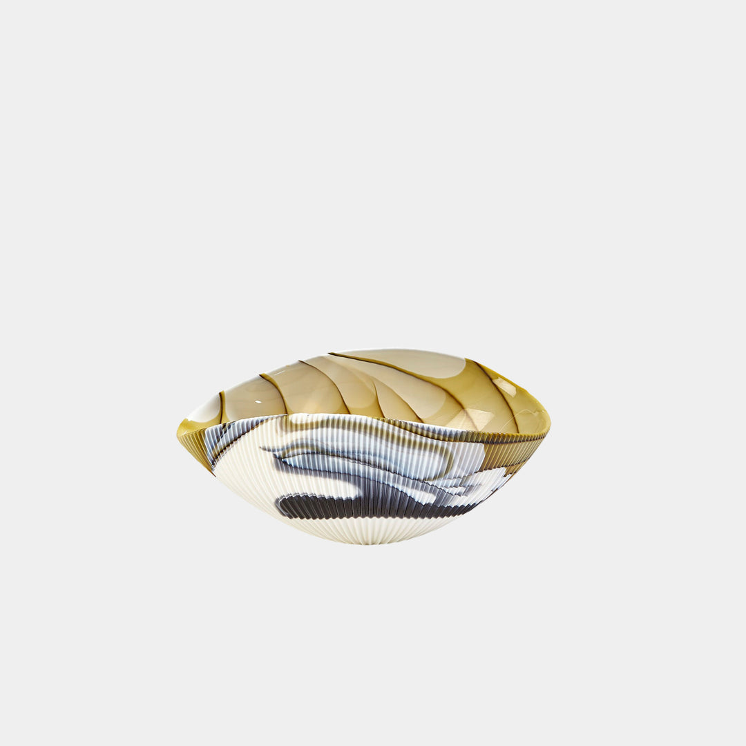 BOWL PLEATED AMBER/BLUE FILIGREE