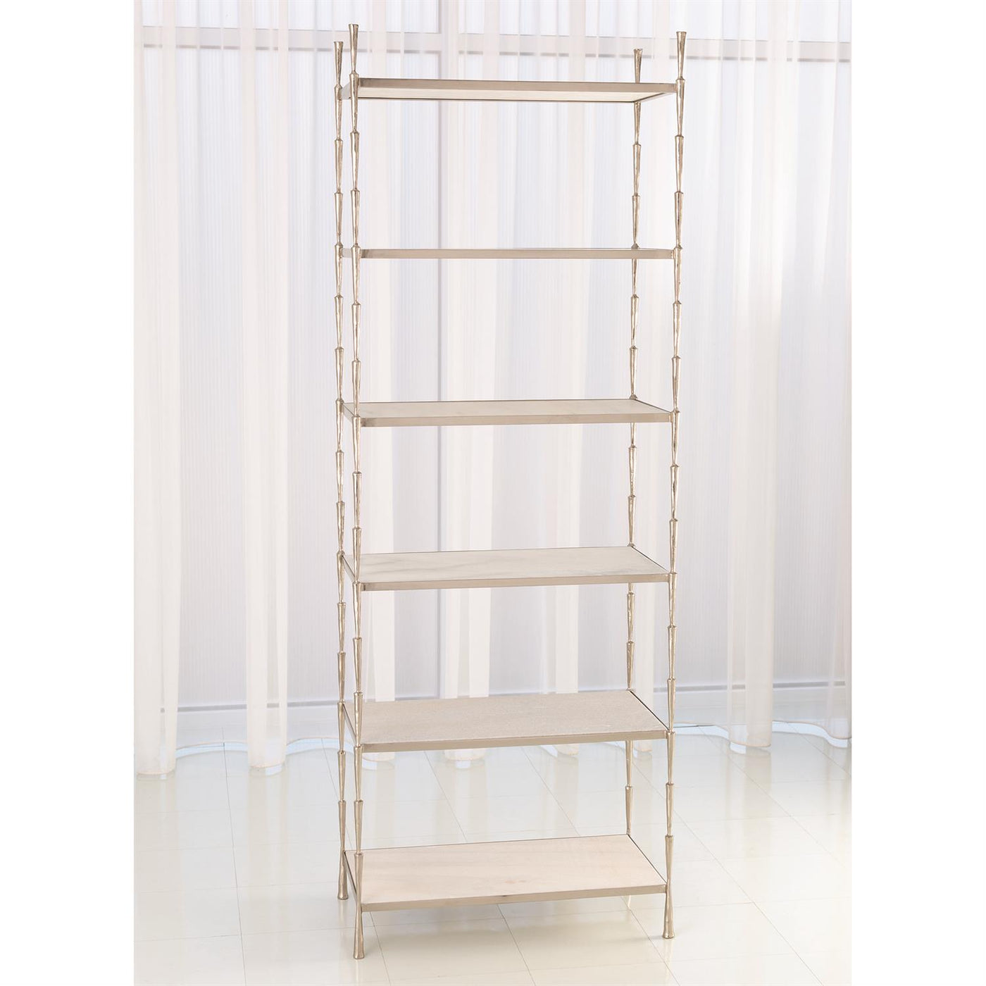 ETAGERE SPIKE ANTIQUE NICKEL WITH MARBLE SHELVES