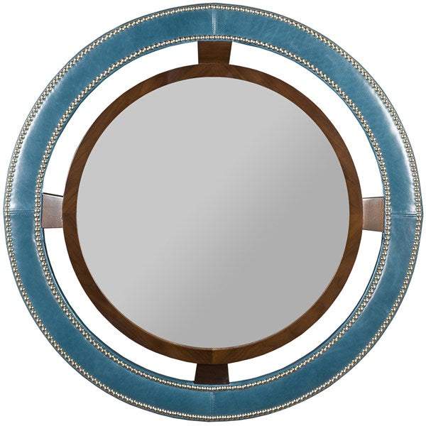 MIRROR ROUND LEATHER UPHOLSTERED