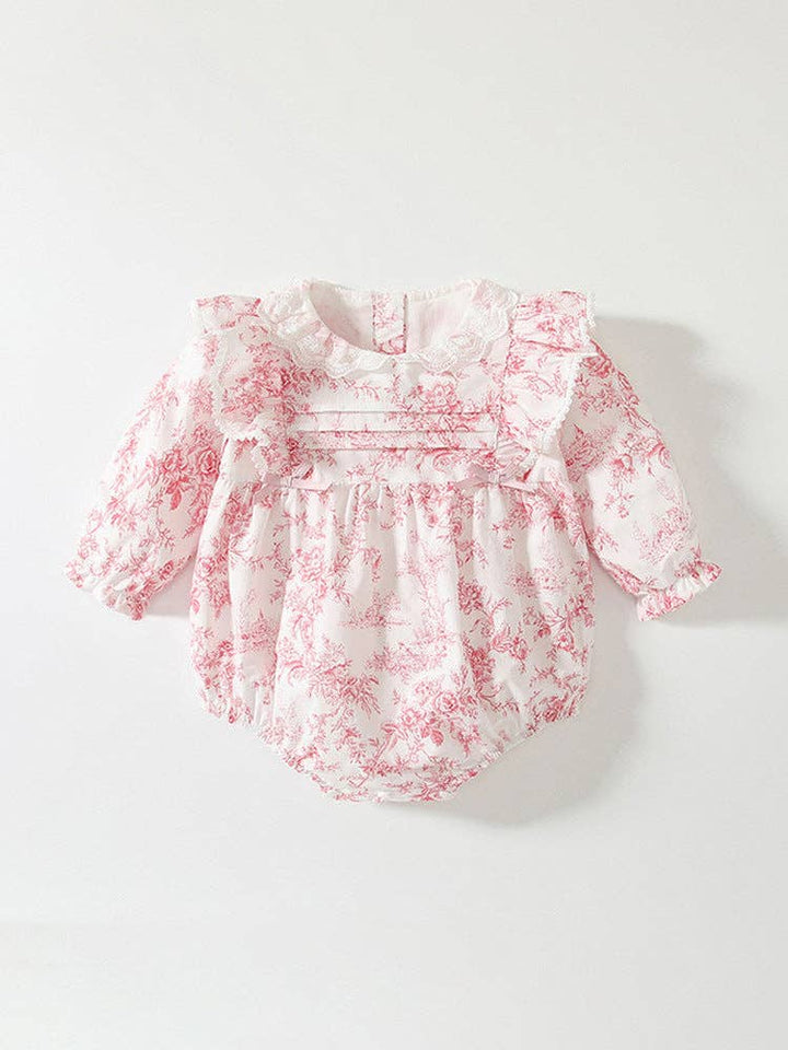 BODYSUIT FLOWER PATTERN LACE-TRIM COLLAR