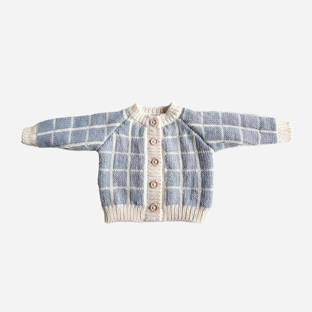 BABY CARDIGAN CREAM CHECKERED BLUE