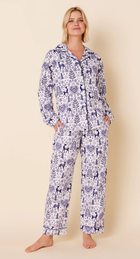 PAJAMA SET LONG HOLLY JOLLY BLUE FLANNEL