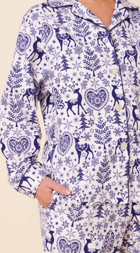 PAJAMA SET LONG HOLLY JOLLY BLUE FLANNEL