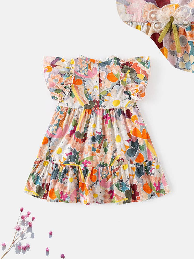 DRESS FLORAL FLY SLEEVES