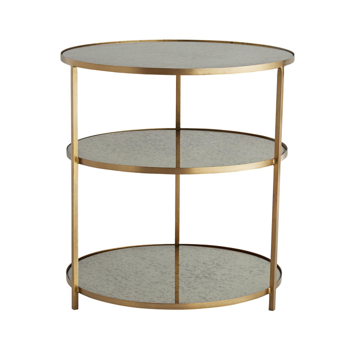 SIDE TABLE ROUND 3-TIER MIRRORED ANTIQUE BRASS #37567