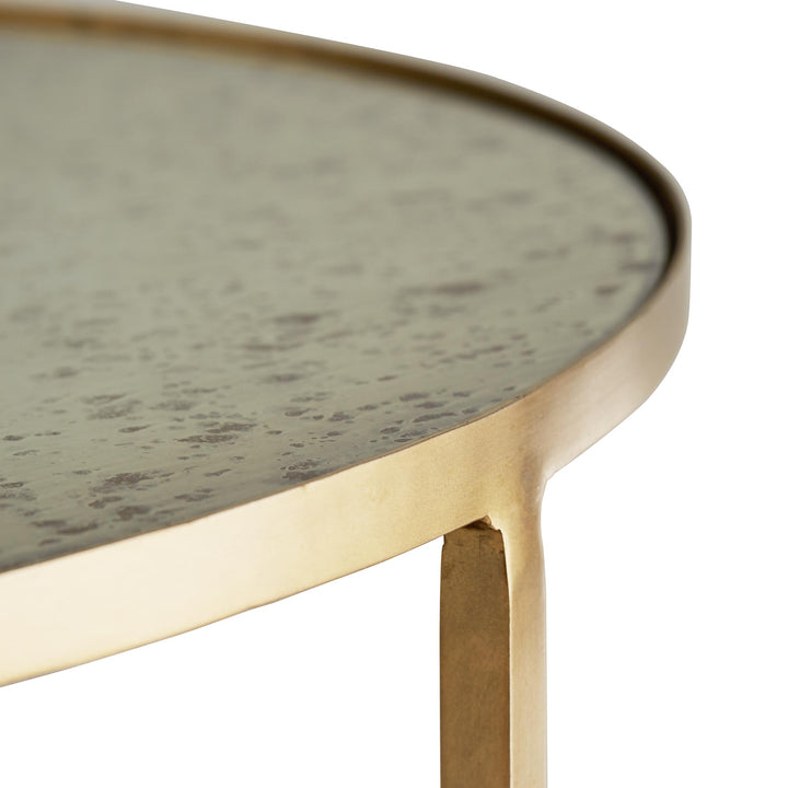 SIDE TABLE ROUND 3-TIER MIRRORED ANTIQUE BRASS #37567