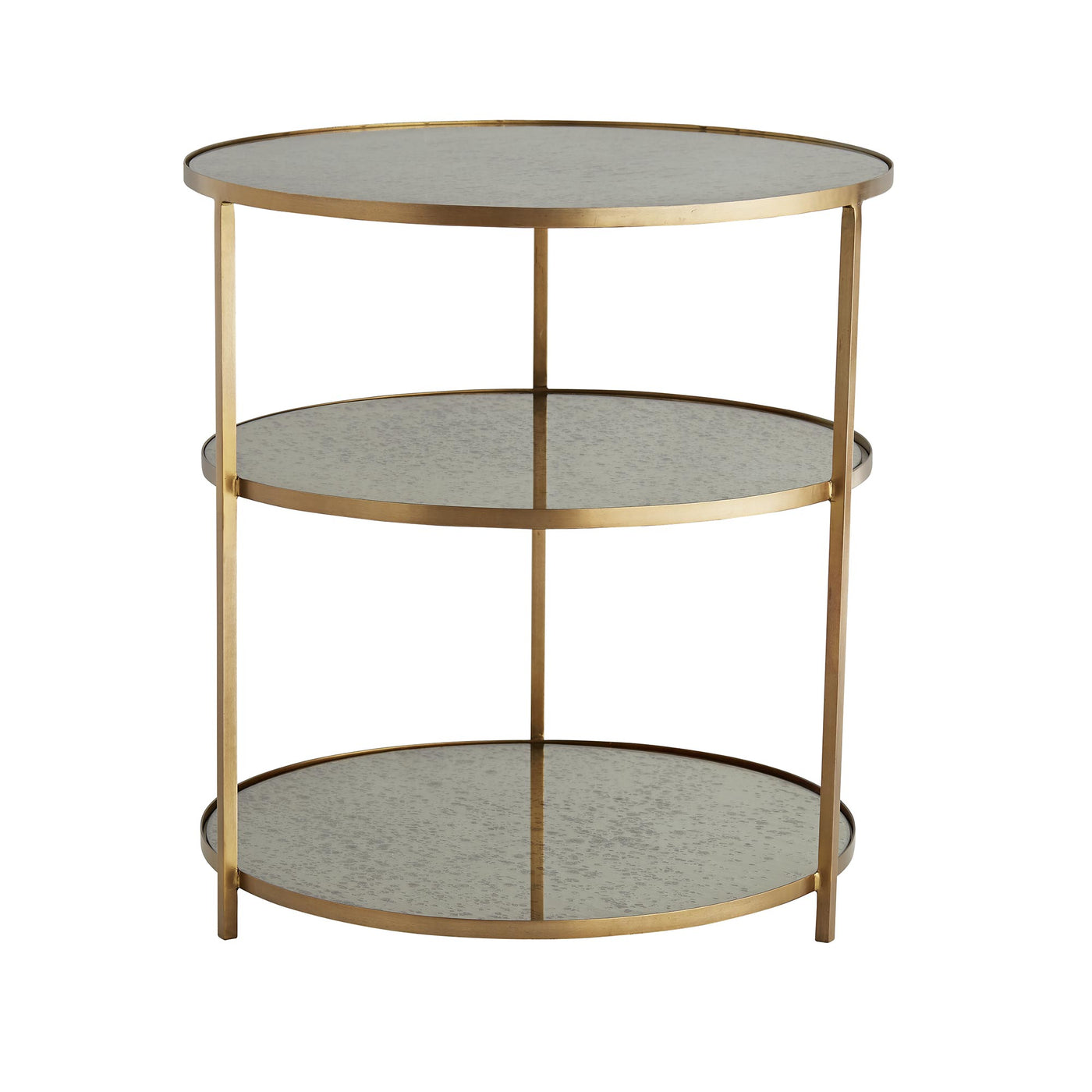 SIDE TABLE ROUND 3-TIER MIRRORED ANTIQUE BRASS