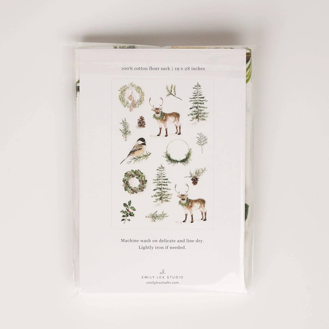 TEA TOWEL EVERGREEN CHRISTMAS COTTON FLOUR SACK
