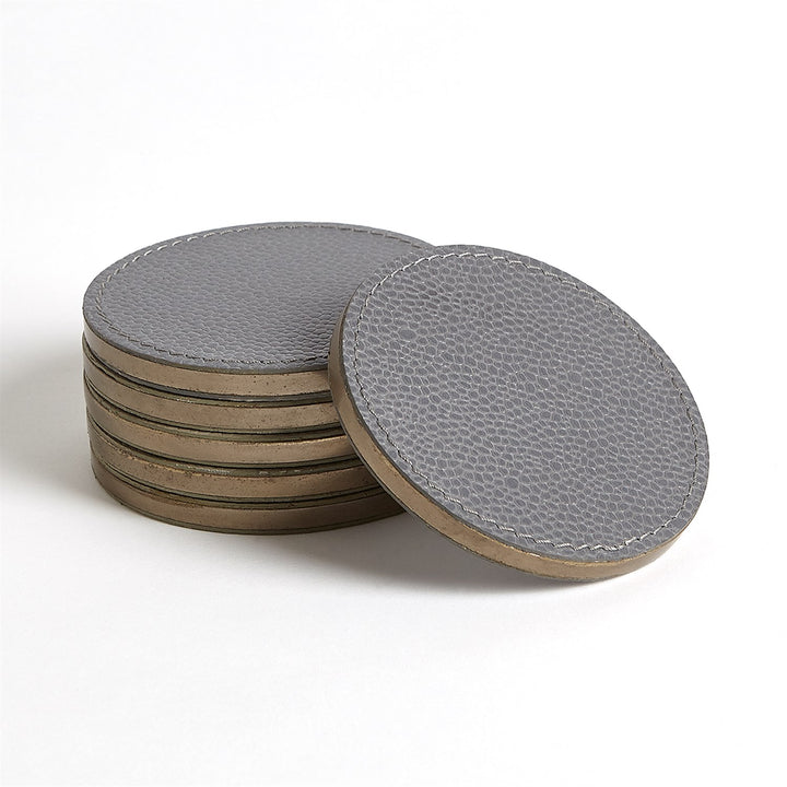 COASTERS BLUE LEATHER BRONZE EDGE S/6 #38189