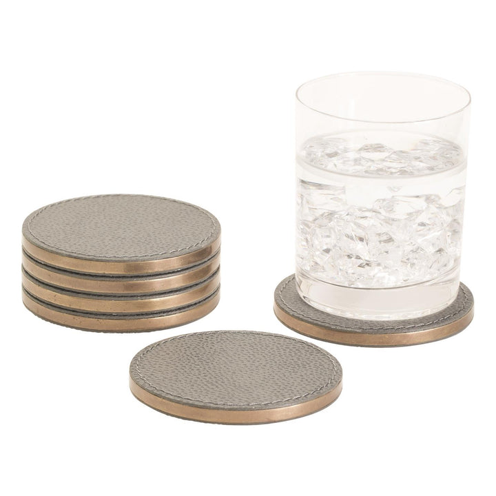 COASTERS BLUE LEATHER BRONZE EDGE S/6 #38189