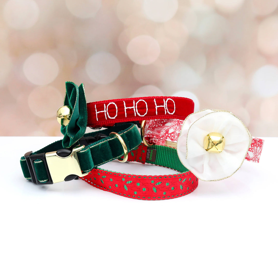 DOG COLLAR RED GREEN&NAVY VELVET WITH GOLD