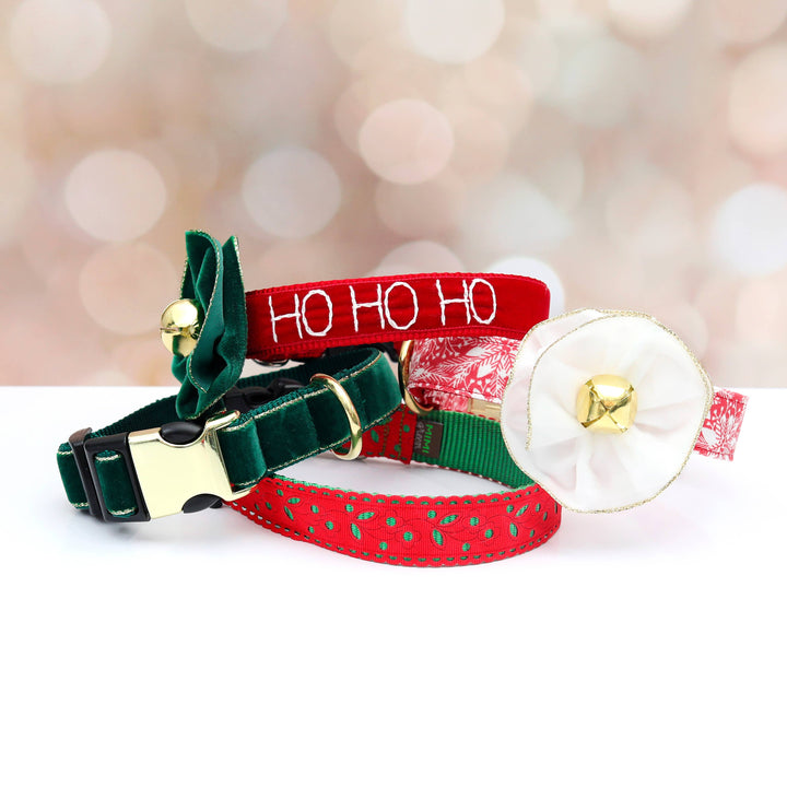 DOG COLLAR RED GREEN&NAVY VELVET WITH GOLD