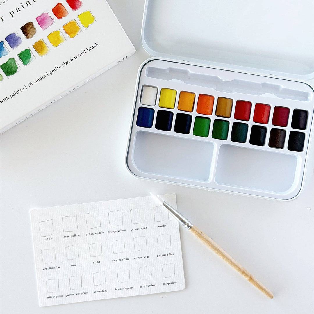 WATERCOLOR PAINT SET 18 COLORS W/BRUSH