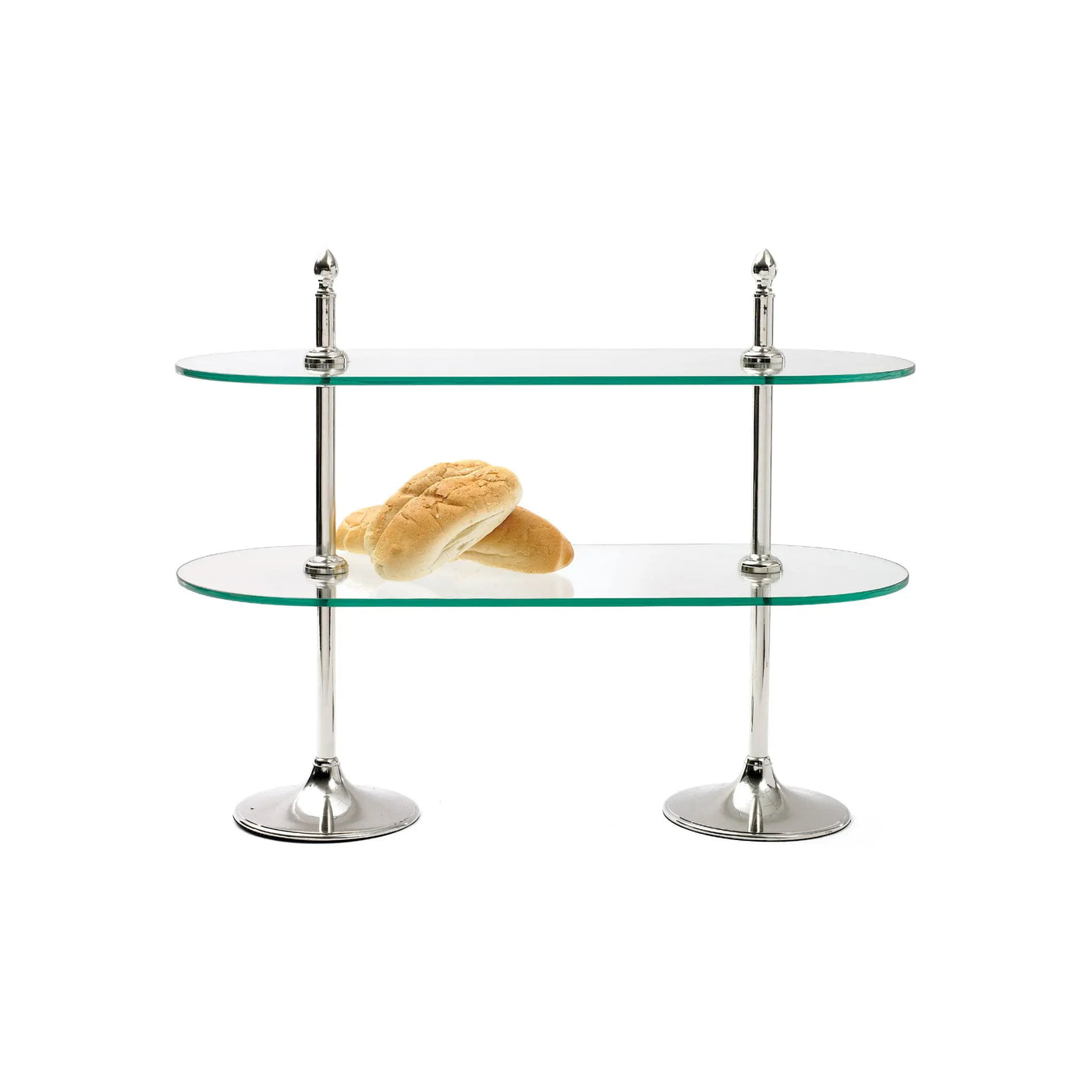 CAKE STAND POLISHED NICKEL & ROUNDED GLASS